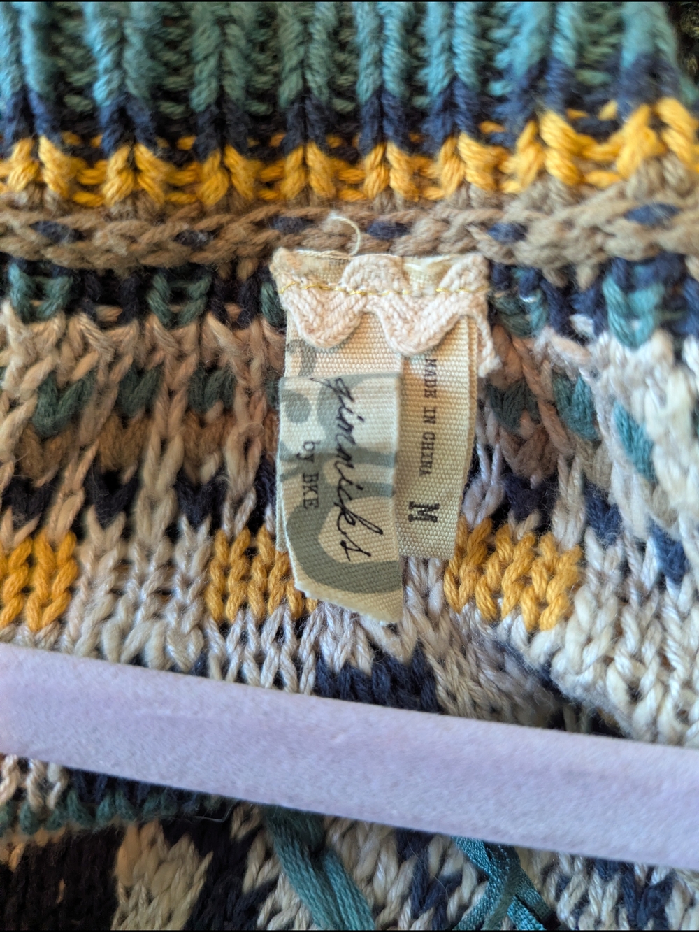 gimmicks by BKE Cream Cardigan with Teal and Mustard Fringe - Picture 2 of 5